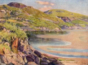 Innkommende tidevann, nær Barmouth (farge litho)