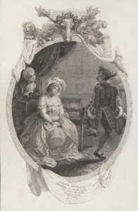 Scene fra The Tender Husband av Richard Steele (gravering)