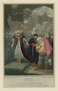 Shakespeares kong Henry IV, del 2, akt V, scene 5 - Falstaff (farget gravering)