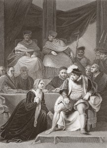 Rettssak mot Henry VIIIs ekteskap, gravert av A.H. Payne (litho)