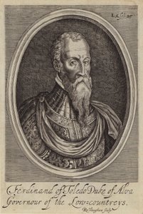 Fernando Alvarez de Toledo, tredje hertug av Alba, spansk general og guvernør i de spanske Nederlandene (gravering) av Robert (after) Vaughan
