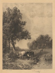 Uten tittel (Kyr og kalver ved en bekk) av Robert A. Eichelberger