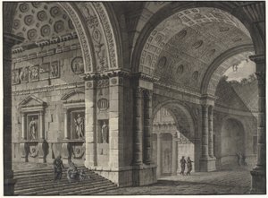 Arkitektonisk fantasi om interiøret i en gammel bygning med delvis ødelagte hvelv av Robert Adam