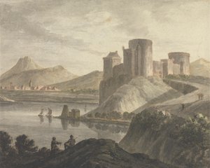 Slott med figurer i et klassisk landskap av Robert Adam