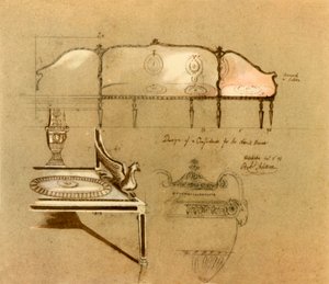 Design for a sofa, 1777, 1946.    1164828   no       norwegian Successfully Translated  Original: Ruïne van de thermen van Caracalla Romeinse ruïnes (serie 2) (series title) Translat: Ruïne van de thermen van Caracalla Romeinse ruïnes (serie 2) (series tit av Robert Adam