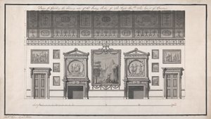 Headfort House, Eating Parlour, Chimney Side (penn og svart blekk og vask med blyant på papir) av Robert Adam