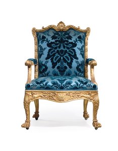 En av et par George III lenestoler i forgylt tre av Robert Adam