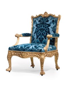 En av et par George III lenestoler i forgylt tre av Robert Adam
