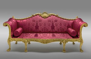 Dundas-sofaen, tatt i bruk 1764, laget 1765 (forgylt furu og bøk, med senere silketrekk) av Robert Adam