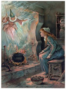 Askepott and the Fairy Godmother, illustrasjon fra 'Once Upon a Time' utgitt av Ernest Mister, ca. 1900 (farge litho)