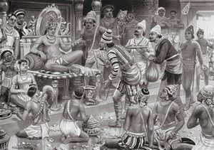 Pulikesin II, Chalukhya, mottar utsendinger fra Persia (lito) av Robert Ambrose Dudley