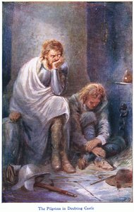 The Pilgrims in Doubting Castle, fra The Pilgrims Progress utgitt av John F Shaw & Co, ca. 1900-tallet (farge litho) av Robert Ambrose Dudley