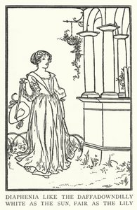 Diaphenia som daffadowndilly, hvit som solen, lys som liljen (litho) av Robert Anning Bell