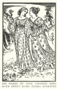 Se hvor min kjære a-maying går, med søte dame Flora sporting (litho) av Robert Anning Bell