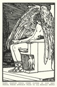 Sov, stills barn, søte far til myk hvile, prins, hvis tilnærming fred til alle dødelige bringer (litho) av Robert Anning Bell