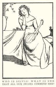 Hvem er Silvia? Hva er hun, at alle våre svaner roser henne? (litho) av Robert Anning Bell
