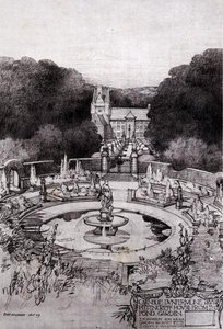 Pittencrieff House fra Pond Garden, fra Thomas Mawsons "Studier in Town Planning" av Robert Atkinson