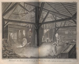 Glassproduksjon. Fra Encyclopédie av Denis Diderot og Jean Le Rond dAlembert, 1751-1765. av Robert Benard