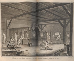 Glassproduksjon. Fra Encyclopédie av Denis Diderot og Jean Le Rond dAlembert, 1751-1765. av Robert Benard