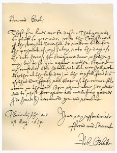 Brev fra admiral Robert Blake til kommissærene for admiralitetet, 25. august 1654. av Robert Blake