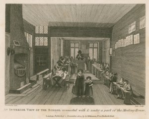 Et interiørbilde av skolen knyttet til og under en del av det som tidligere var John Bunyans møtehus av Robert Blemell Schnebbelie