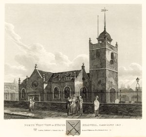 Nordvest-utsikt over St Paul's, Shadwell, London, tatt ned 1817 av Robert Blemell Schnebbelie