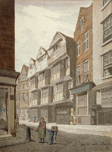 Sør-vest utsikt over et gammelt tømmerhus i Ship Yard, Westminster, London, 1815