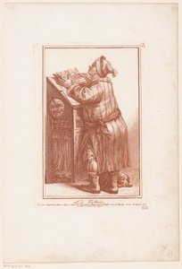 Mann som leser bak en talerstol La forelesning (tittel på objekt) Figurstudier (serietittel) Exercises d'imagination de differens Caractères et formes humaines ((...)) Suite 1 (serietittel) av Robert Brichet