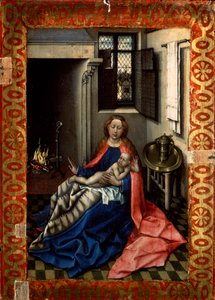Madonna og barn foran en peis, 1430-tallet.