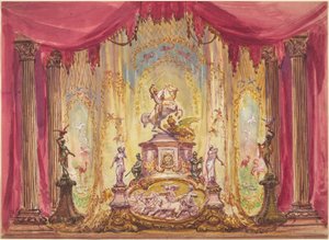 Scenesett med en statue av Saint George som dreper dragen av Robert Caney