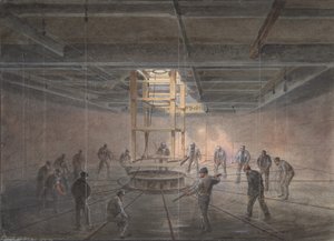 Interiør av en av tankene om bord på Great Eastern: The Cable Passing Out, 1865-66. av Robert Charles Dudley
