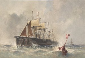 Utskyting av bøyen fra baugen til Great Eastern 8. august 1865, 1865-66. av Robert Charles Dudley