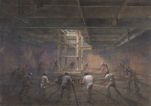 Utsikt over interiøret til en av tankene om bord på Great Eastern, 1865-66. av Robert Charles Dudley