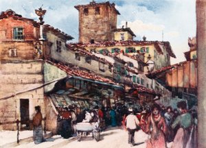 En studie av Ponte Vecchio (fargelitografi)
