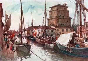 Viareggio havn (fargelitografi)