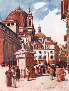 Piazza San Lorenzo, med statuen av Giovanni delle Bande Nere (farge litho)