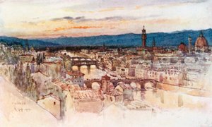Byen Firenze fra Piazzale Michelangelo, San Miniato (fargelitografi) av Robert Charles Goff
