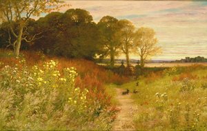 Landskap med ville blomster og kaniner