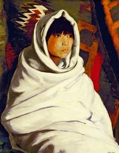 Indisk jente i et hvitt teppe, 1917 av Robert Cozad Henri