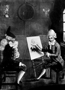 Makaronimaleren, eller Billy Dimple som sitter for bildet sitt, 1770 av Robert Dighton