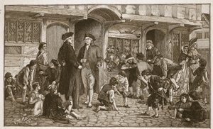 Opprinnelsen til søndagsskoler: Hare Lane, Gloucester, 1780, illustrasjon fra 
