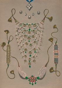 Korshengende brosjer og øredobber, Suite med indiske ornamenter, 1863.