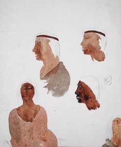 Fuegian Types, ca. 1832 (blyant og akvarell på papir) av Robert Fitzroy