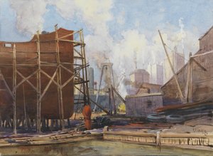 Toronto Shipbuilding, 1918 (wc på papir) av Robert Ford Gagen