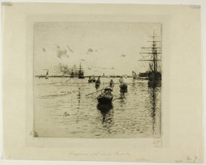 Lagune med dampbåter og gondoler, Venezia av Robert Frederick Blum