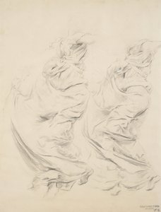 Skisse av draperi muligens for Moods to Music veggmaleri, 1893-95 (grafitt og gul blyant på buffvevd papir) av Robert Frederick Blum
