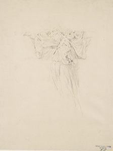 Studie av draperi for Moods to Music veggmaleri, 1893-95 (grafitt med gul blyant på buffvevet papir) av Robert Frederick Blum