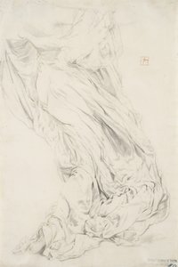 Studie av draperi for Moods to Music veggmaleri, 1893-95 (grafitt med gul blyant på kremfarget papir) av Robert Frederick Blum