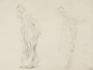 Studie av to kvinnelige figurer for Moods to Music veggmaleri, 1893-95 (grafitt med gul blyant på kremvevd papir) av Robert Frederick Blum