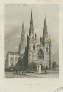 Lichfield Cathedral - West Front: stålgravering, nd [c 1835-1842] (trykk) av Robert Garland